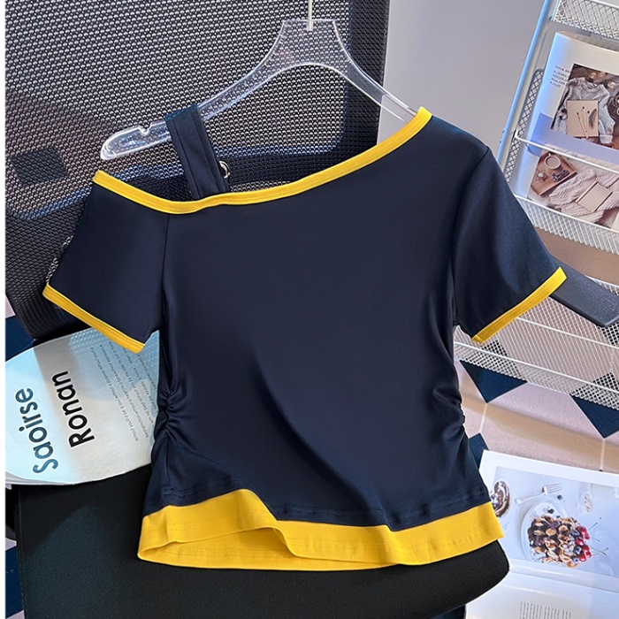 Niche summer T-shirt slim sloping shoulder tops