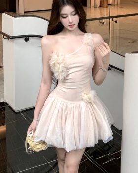 Slim gauze thick and disorderly asymmetry lady dress