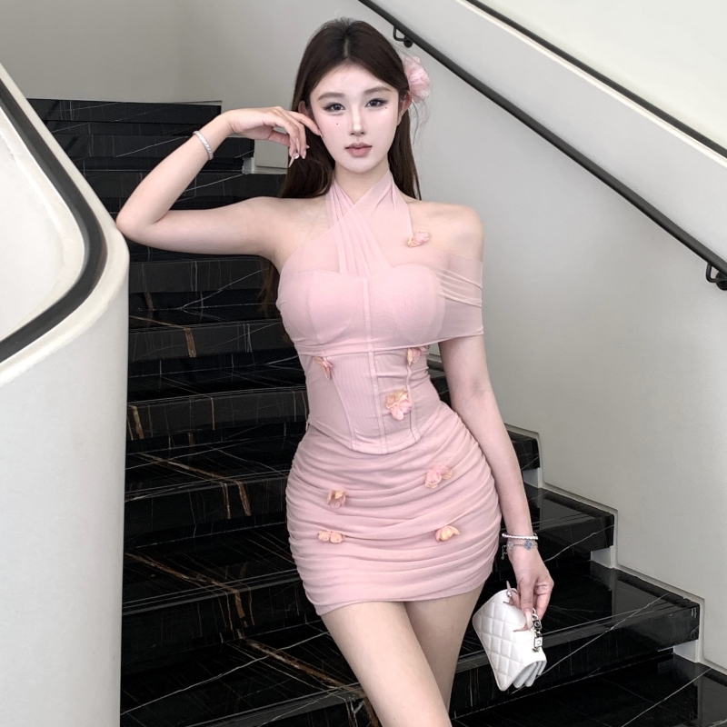 Short package hip short skirt chest pad asymmetry tops a set