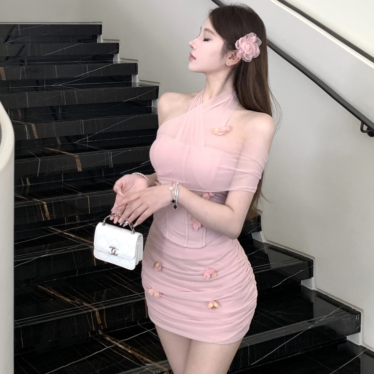 Short package hip short skirt chest pad asymmetry tops a set