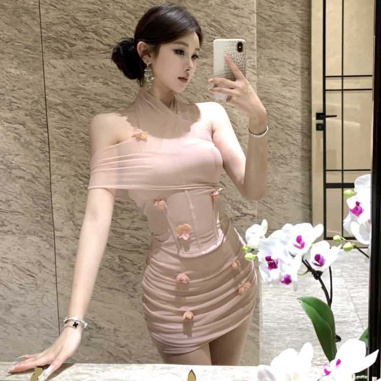 Short package hip short skirt chest pad asymmetry tops a set