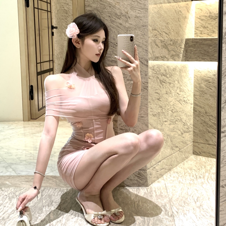 Short package hip short skirt chest pad asymmetry tops a set