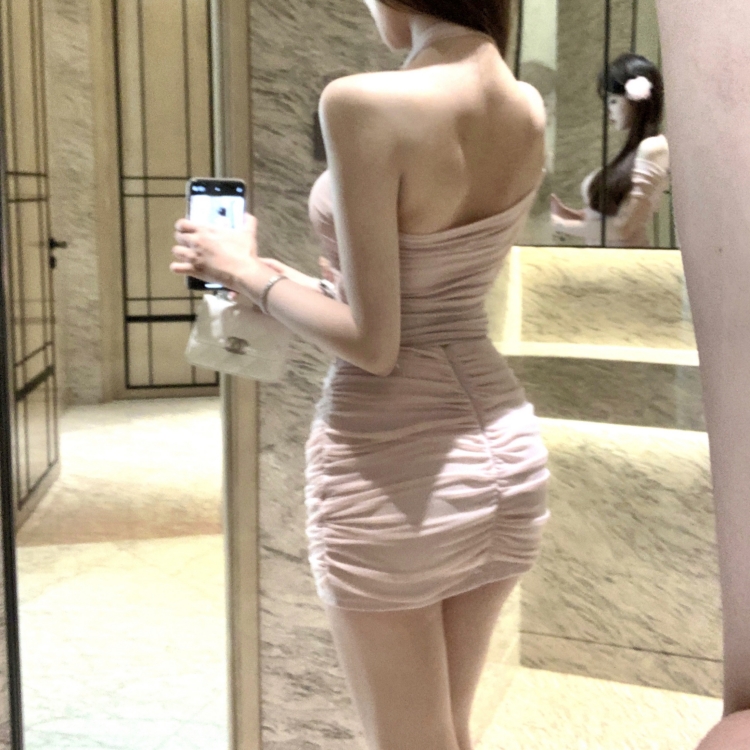 Short package hip short skirt chest pad asymmetry tops a set