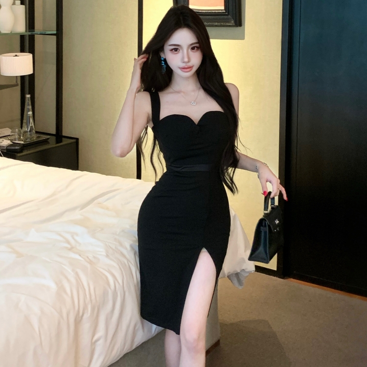 Spicegirl slim sling T-back package hip split dress