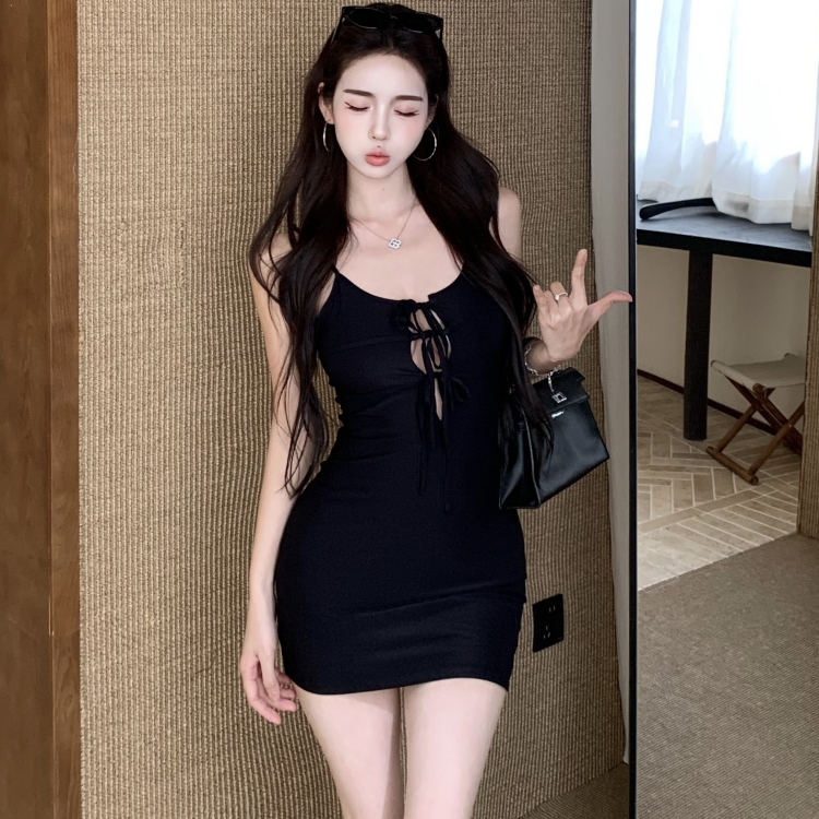 Knitted pure sling hollow short bandage dress