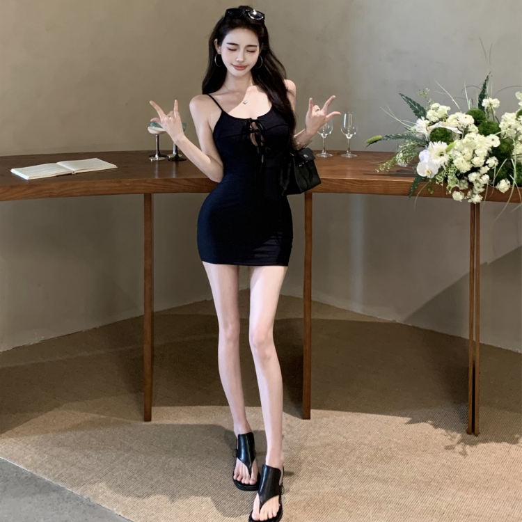 Knitted pure sling hollow short bandage dress