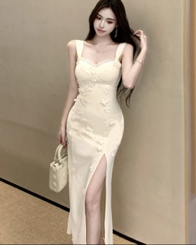 Long splice colors spicegirl slim split lace with chest pad dress