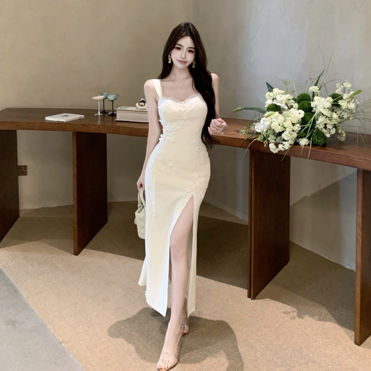 Long splice colors spicegirl slim split lace with chest pad dress