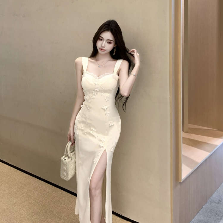 Long splice colors spicegirl slim split lace with chest pad dress