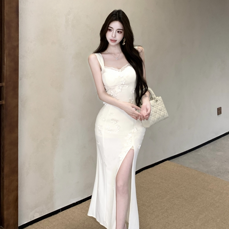 Long splice colors spicegirl slim split lace with chest pad dress