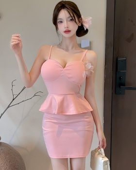 Flowers splice sexy sling package hip dress