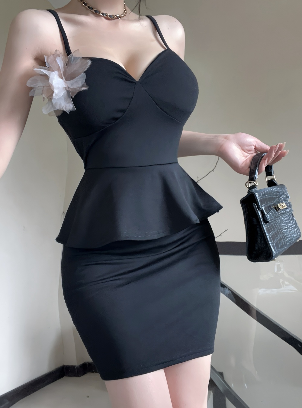 Flowers splice sexy sling package hip dress