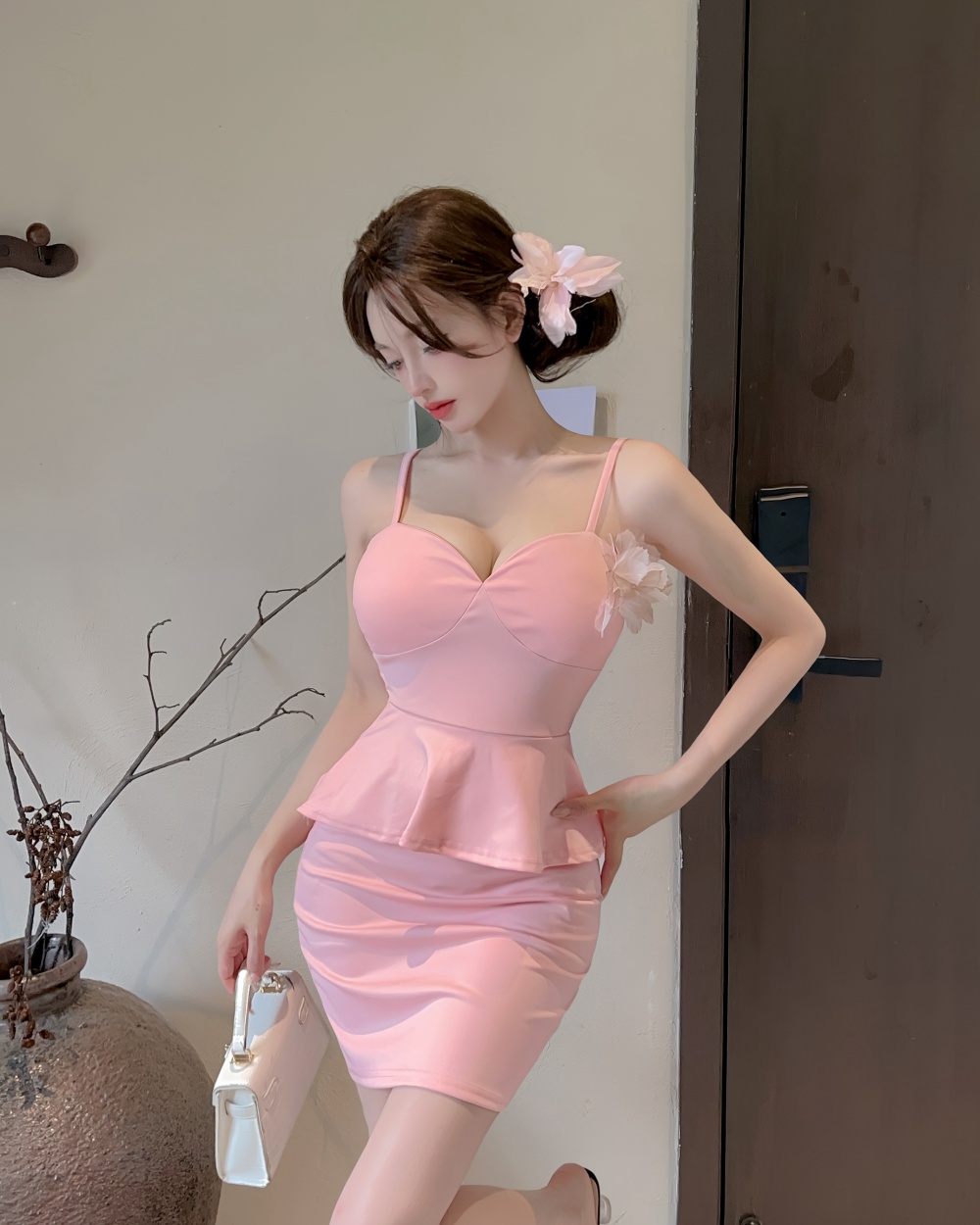 Flowers splice sexy sling package hip dress