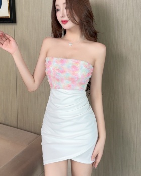 Wrapped chest bottoming sexy flowers splice dress