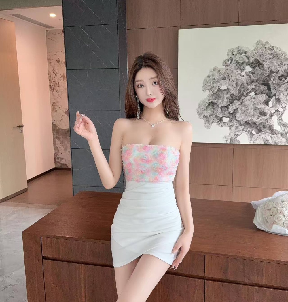 Wrapped chest bottoming sexy flowers splice dress
