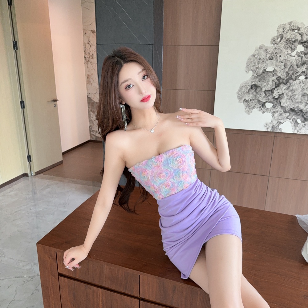 Wrapped chest bottoming sexy flowers splice dress