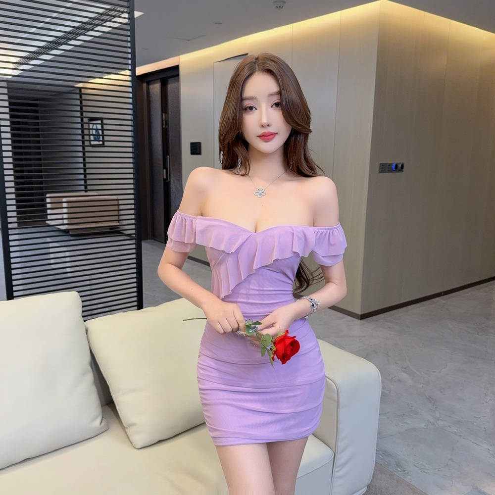 Sexy gauze package hip bottoming lotus leaf edges short dress