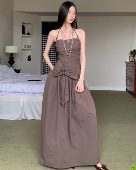 Summer slim long dress pinched waist halter dress for women