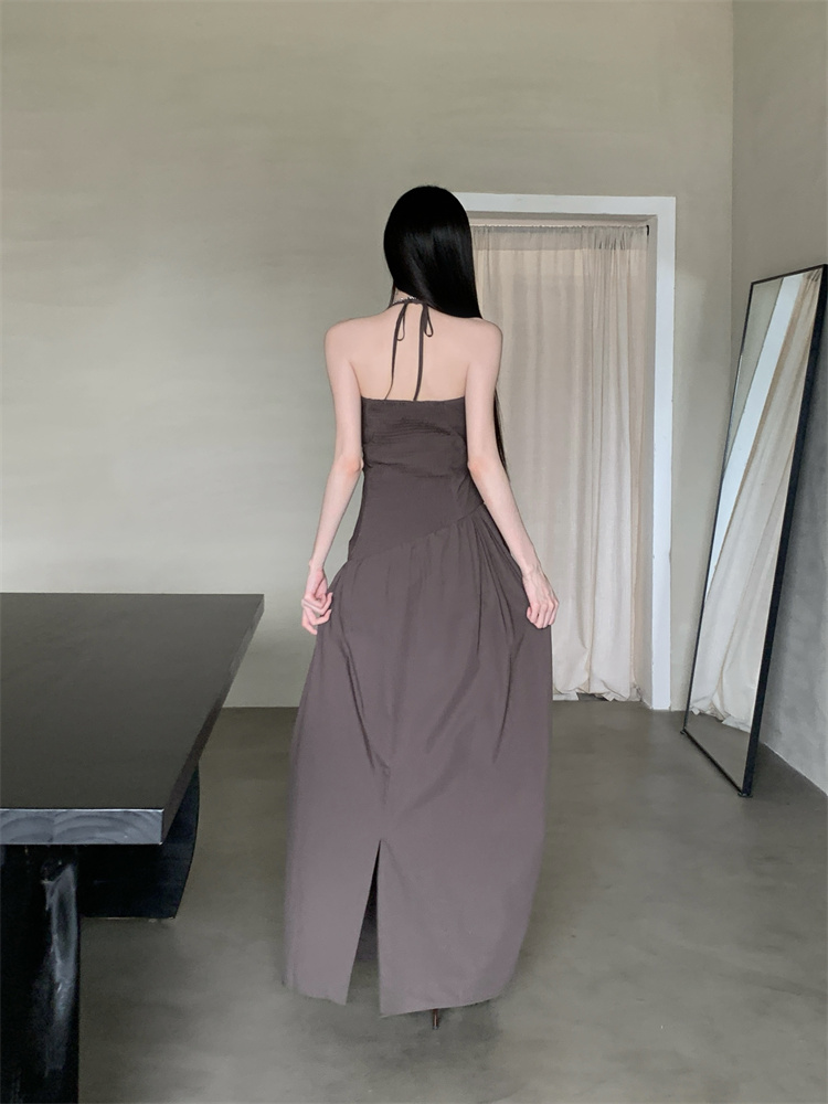 Summer slim long dress pinched waist halter dress for women