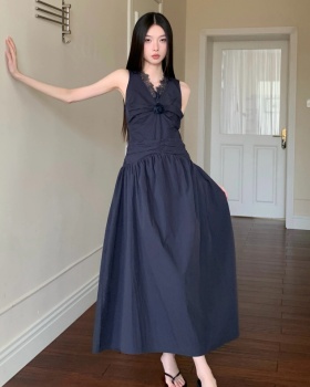Summer sleeveless vacation long dress lace flowers formal dress