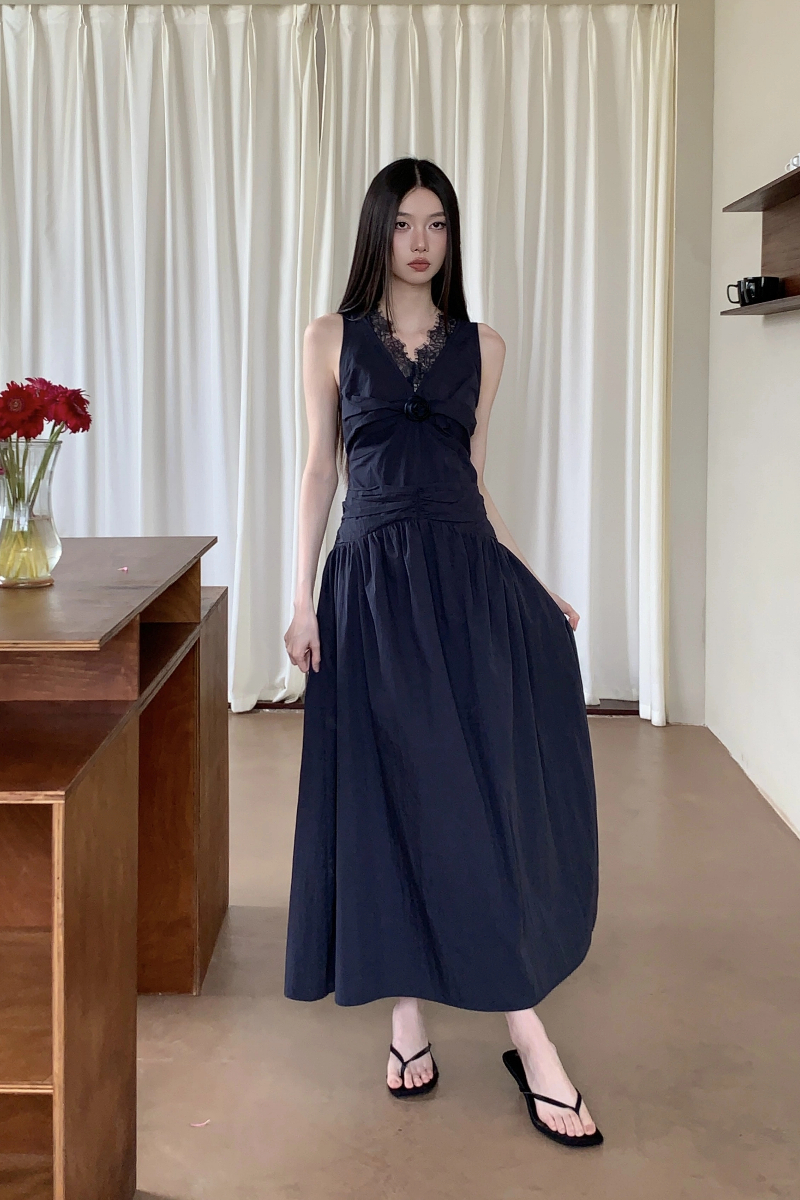 Summer sleeveless vacation long dress lace flowers formal dress