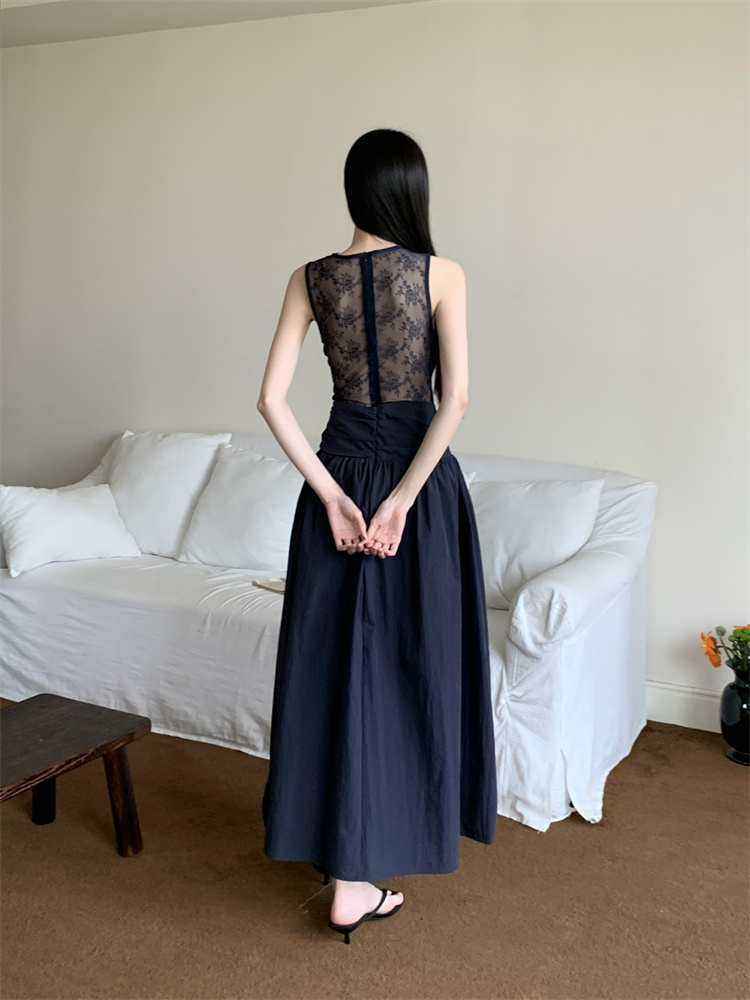 Summer sleeveless vacation long dress lace flowers formal dress