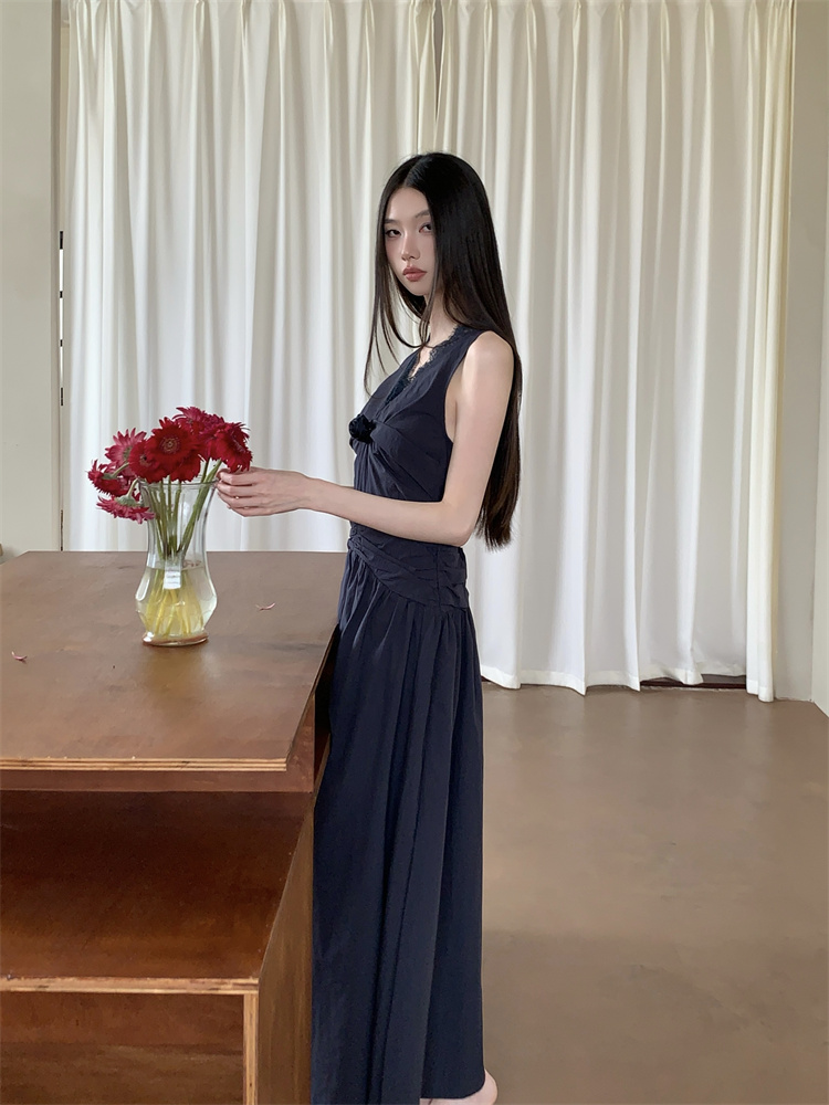 Summer sleeveless vacation long dress lace flowers formal dress