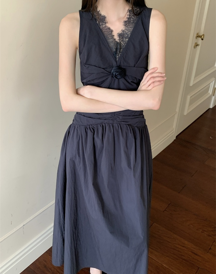 Summer sleeveless vacation long dress lace flowers formal dress