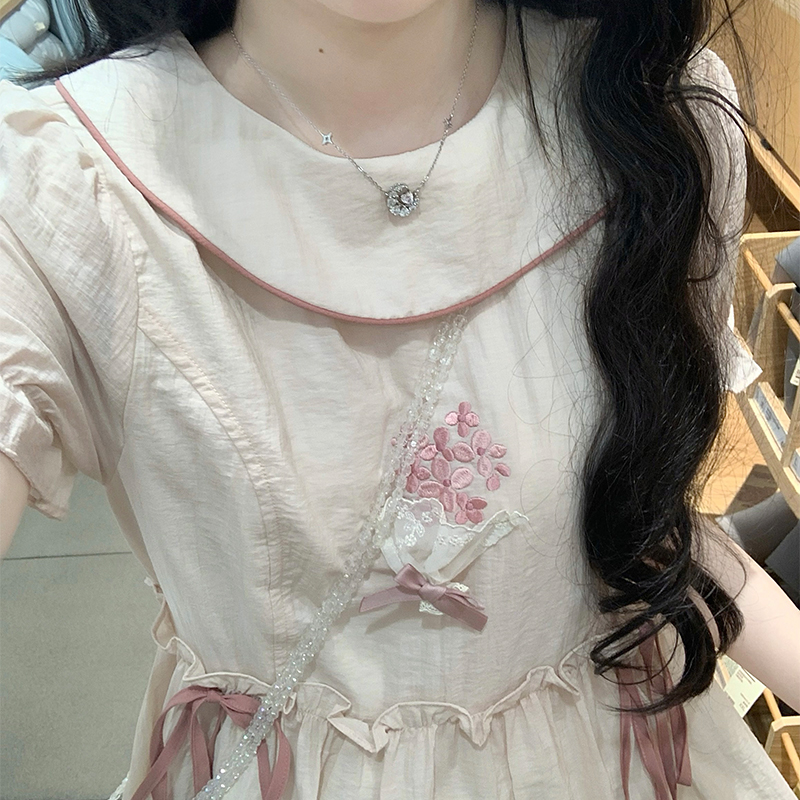 Summer embroidered lovely doll collar maiden pink dress