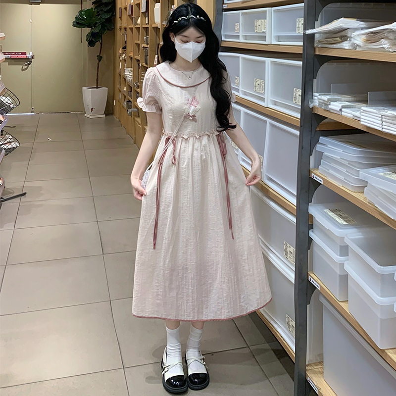 Summer embroidered lovely doll collar maiden pink dress