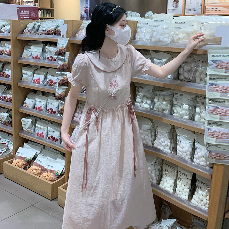 Summer embroidered lovely doll collar maiden pink dress