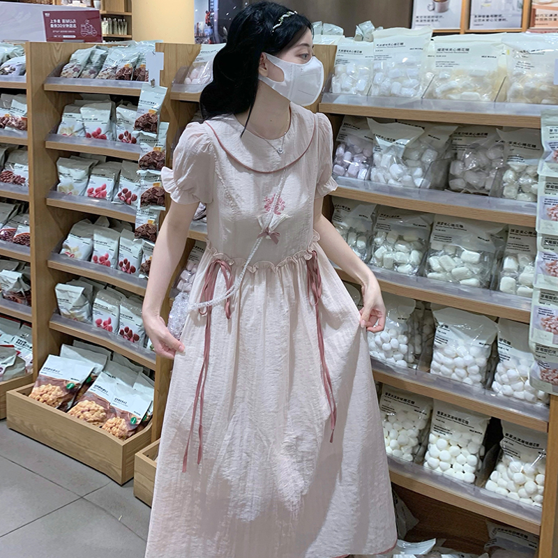 Summer embroidered lovely doll collar maiden pink dress