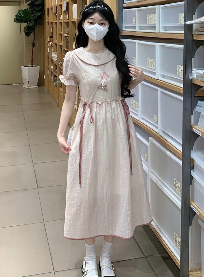 Summer embroidered lovely doll collar maiden pink dress