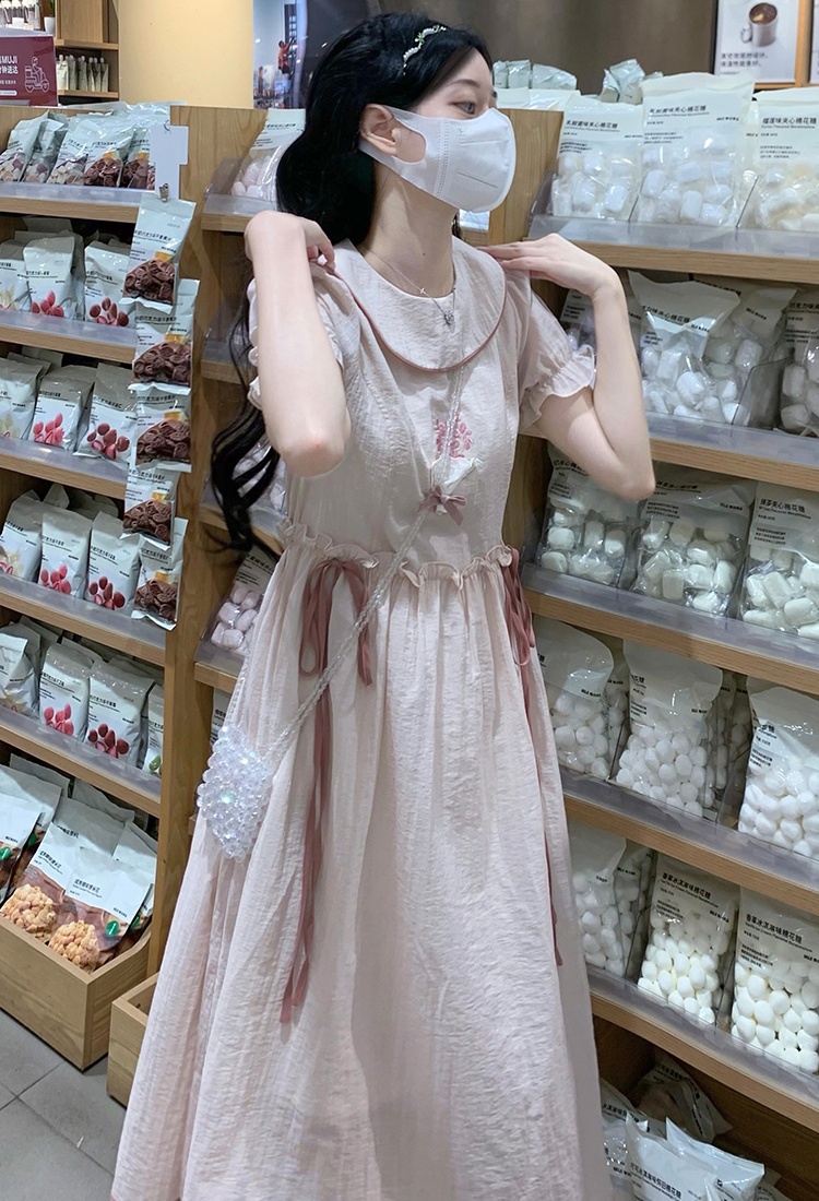 Summer embroidered lovely doll collar maiden pink dress