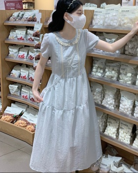 Embroidery sweet puff sleeve bow art fresh dress