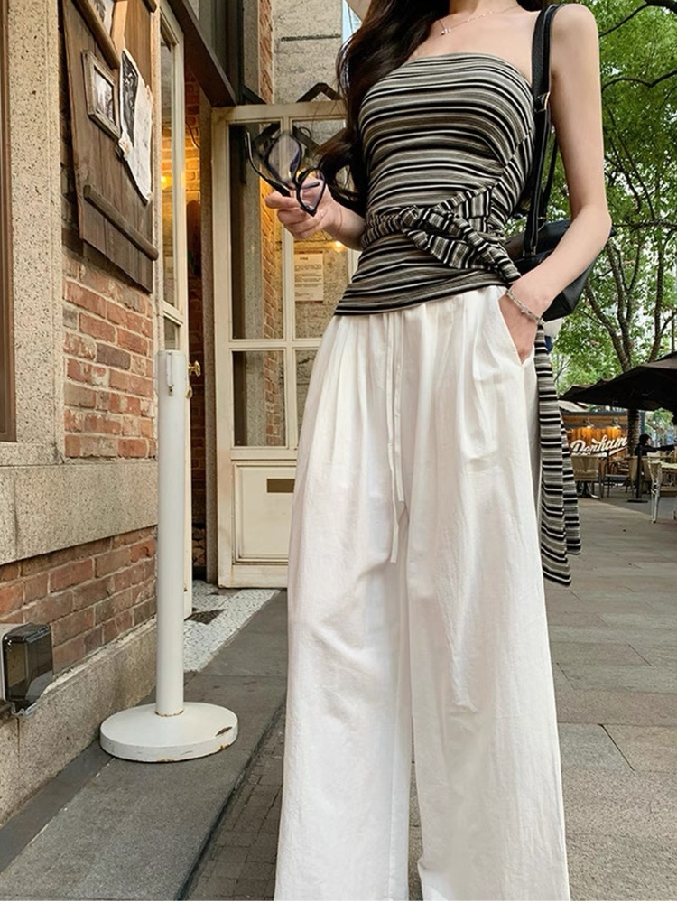 Bandage sexy maiden tops stripe retro vest for women