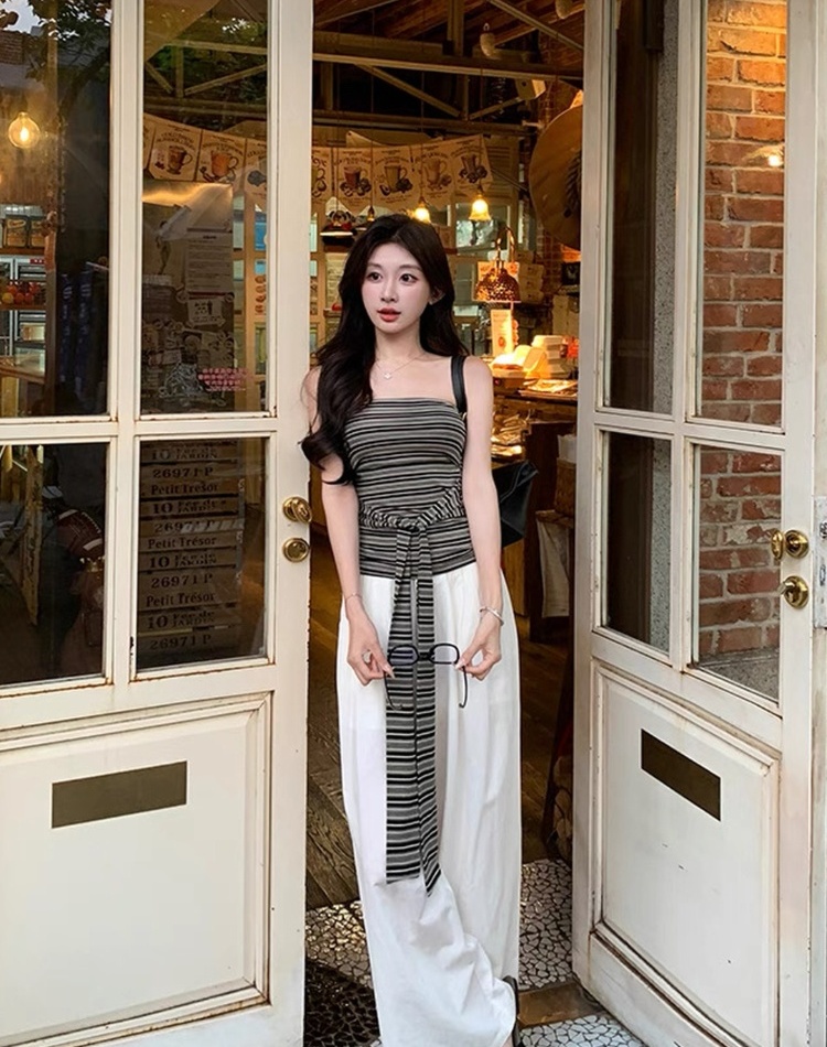 Bandage sexy maiden tops stripe retro vest for women