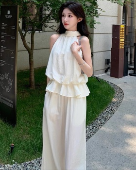 Lotus leaf edges vest long pants 2pcs set for women