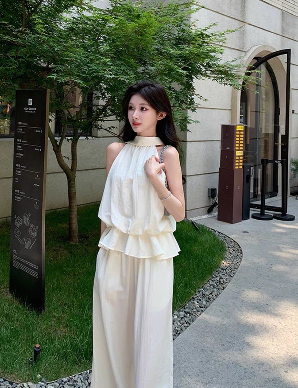 Lotus leaf edges vest long pants 2pcs set for women