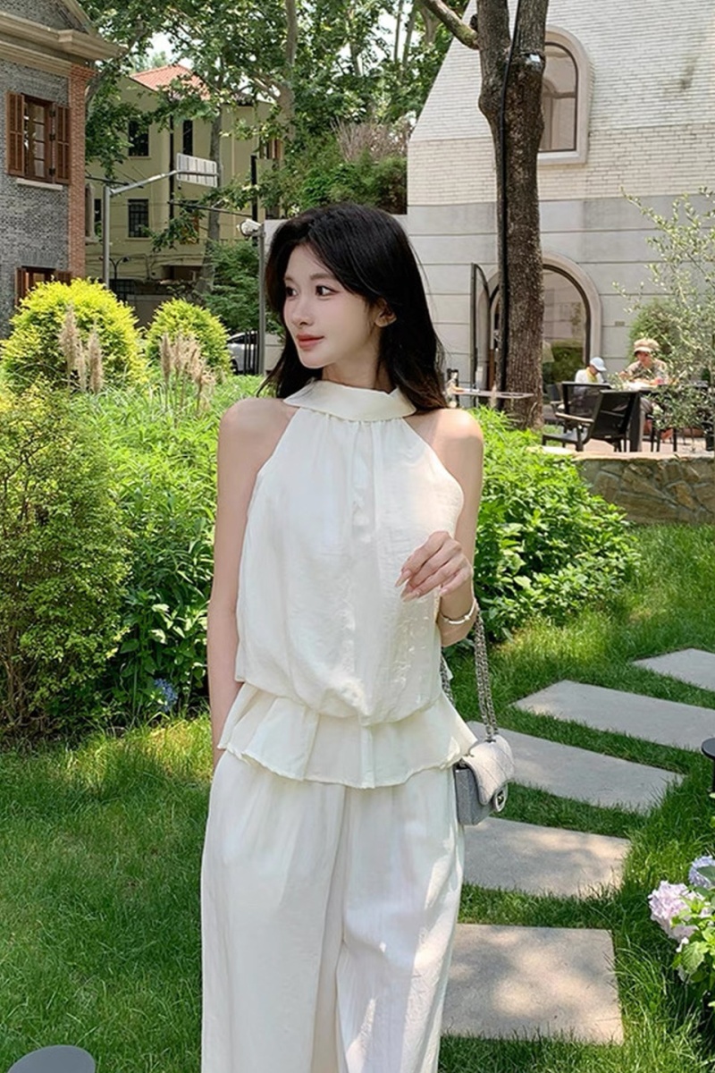 Lotus leaf edges vest long pants 2pcs set for women