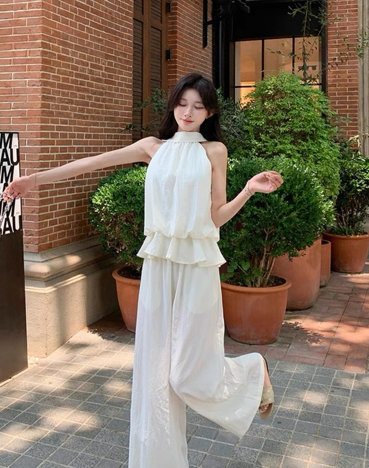 Lotus leaf edges vest long pants 2pcs set for women