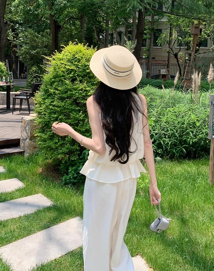 Lotus leaf edges vest long pants 2pcs set for women