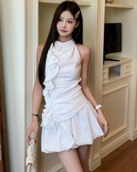 Lotus leaf edges tops halter short skirt 2pcs set