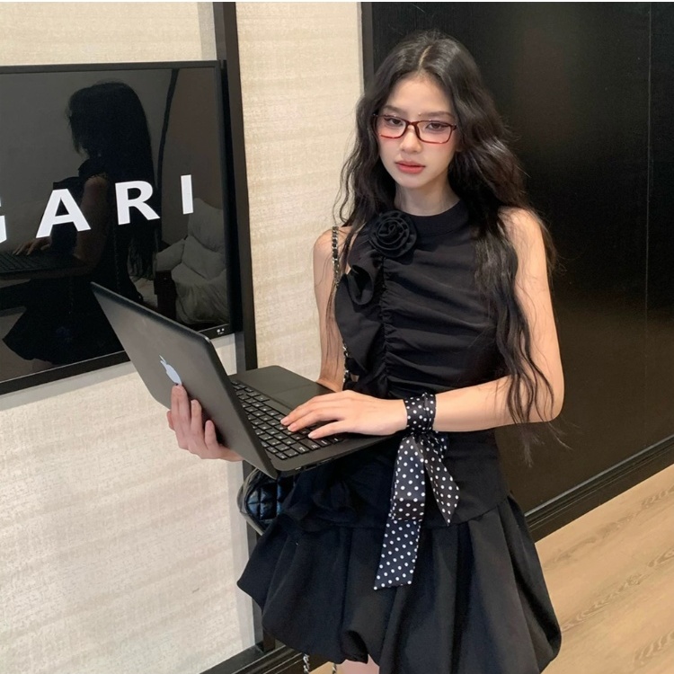 Lotus leaf edges tops halter short skirt 2pcs set