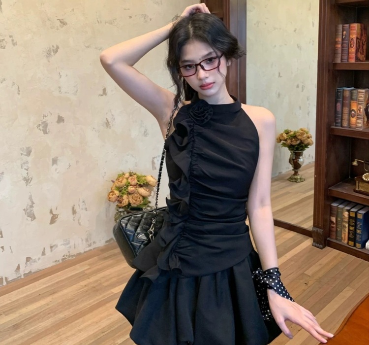 Lotus leaf edges tops halter short skirt 2pcs set