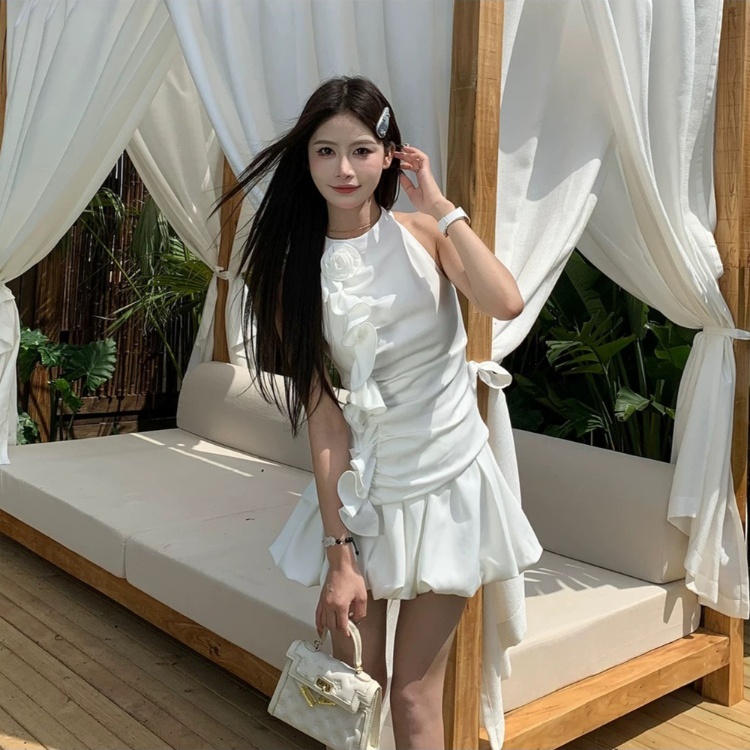 Lotus leaf edges tops halter short skirt 2pcs set