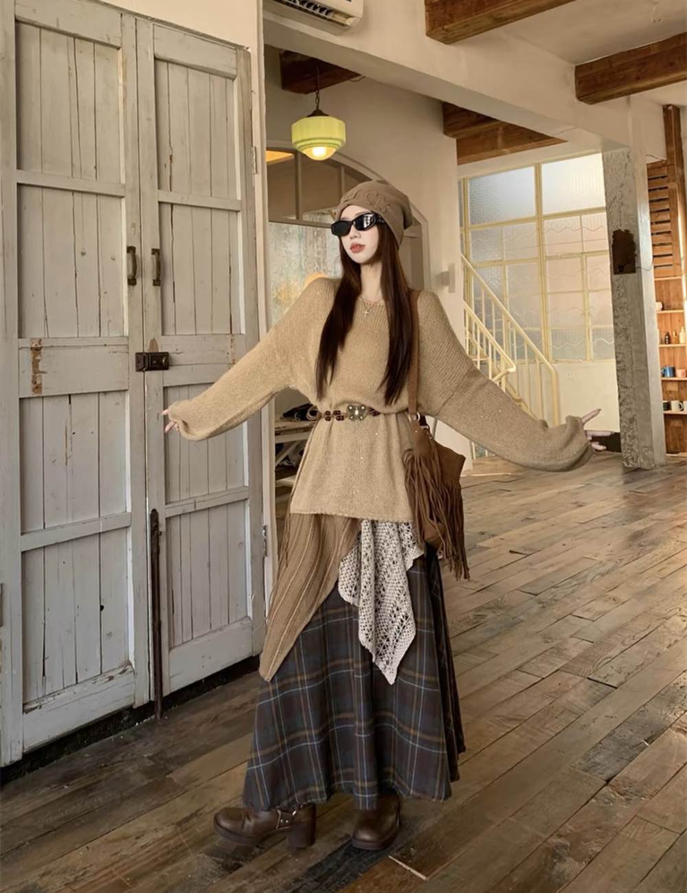 Travel sweater national style skirt 2pcs set for women