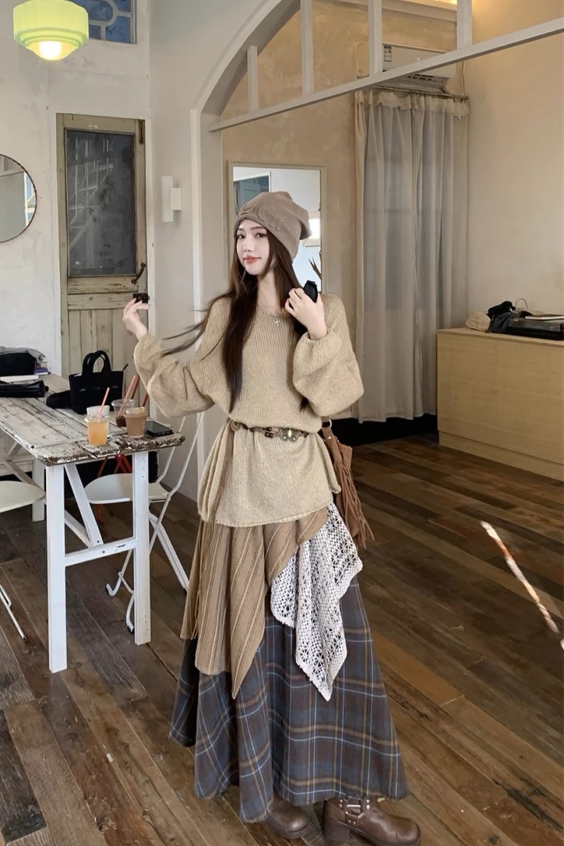 Travel sweater national style skirt 2pcs set for women
