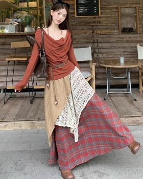 Long sleeve skirt halter T-shirt 2pcs set for women