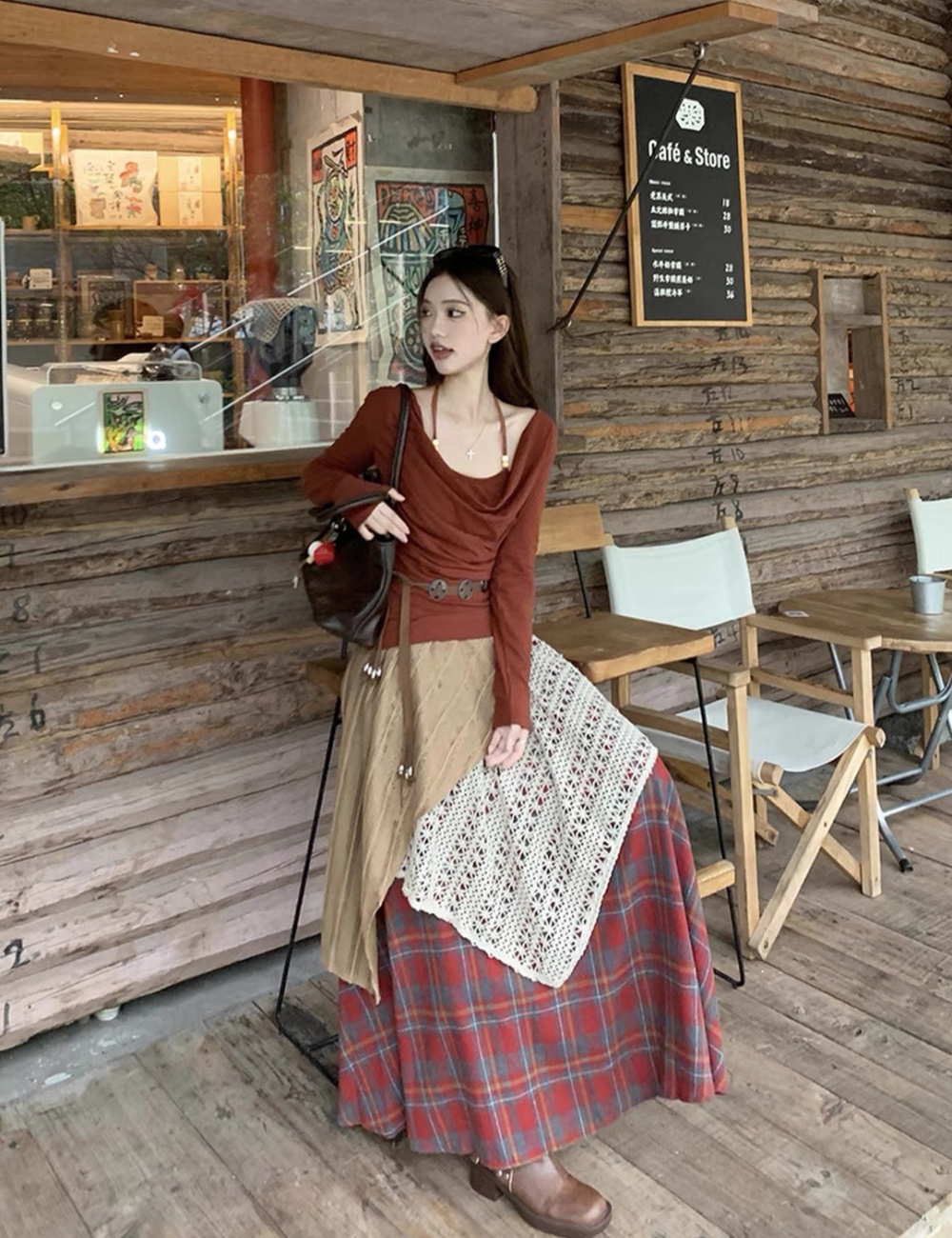 Long sleeve skirt halter T-shirt 2pcs set for women